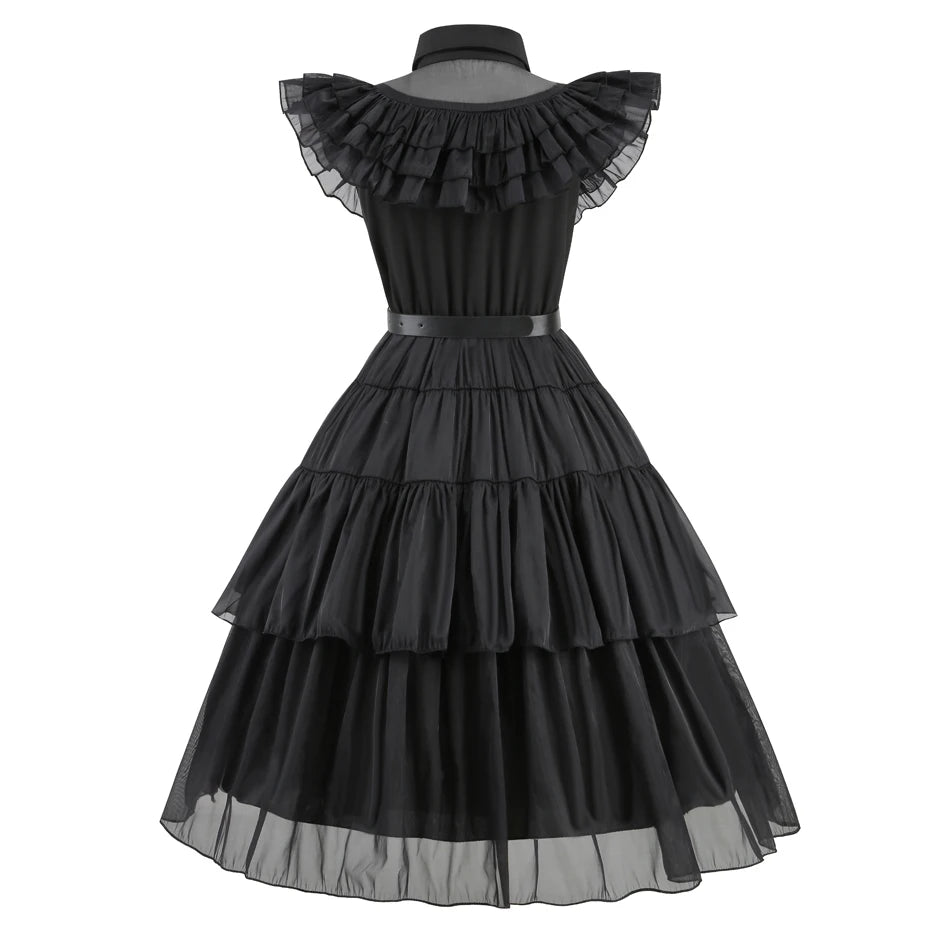 Adams Cosplay Black Dress Cosplay Costume Outfits Kids Halloween Carnival Dancing Party Suit for Girls