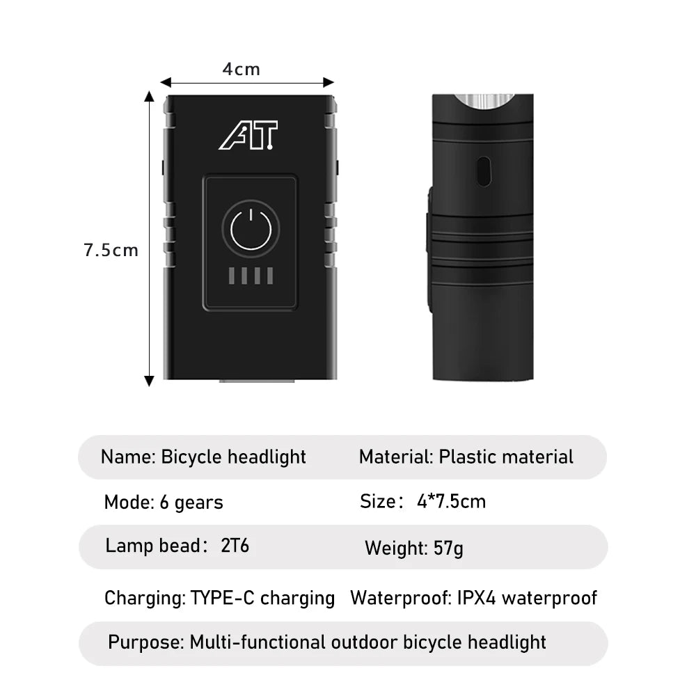 LED Bicycle Headlight – Type-C Rechargeable, Easy Install