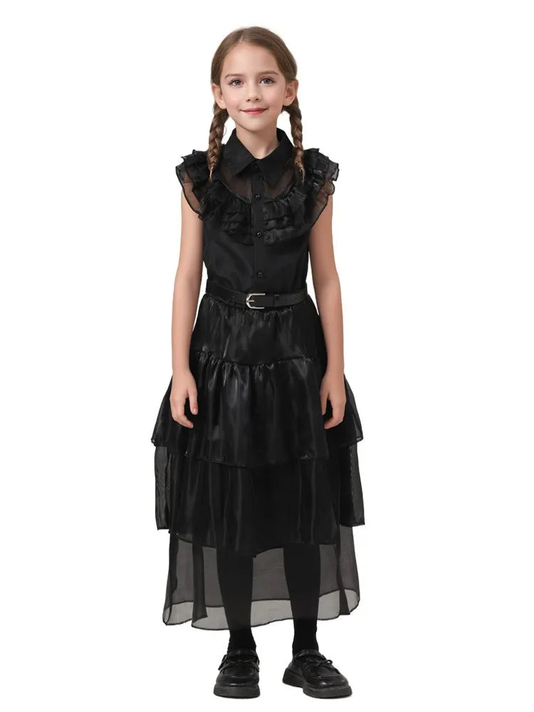2025 Wednesday Hot Black Short Costume New Vestidos For Kids Cosplay Carnival Easter Halloween Party Costumes for 3-10 Years
