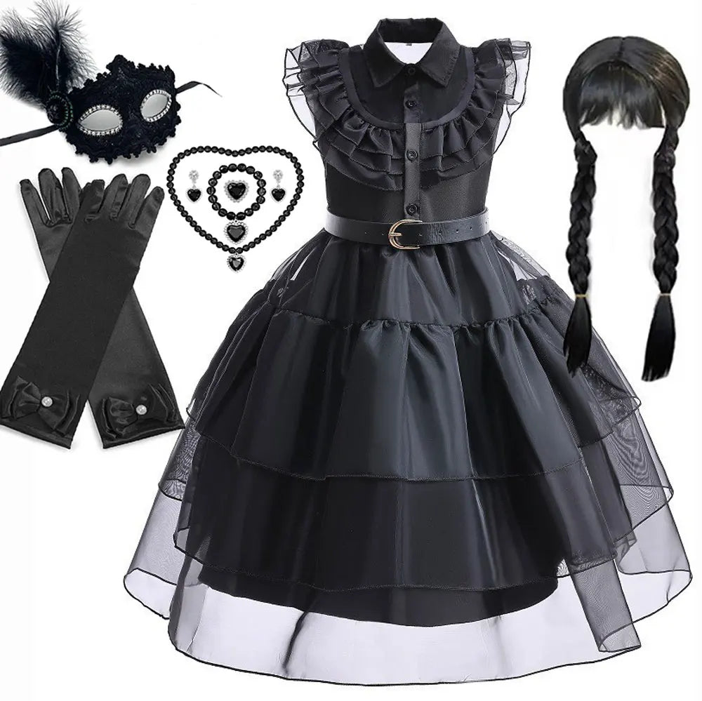2025 Wednesday Hot Black Short Costume New Vestidos For Kids Cosplay Carnival Easter Halloween Party Costumes for 3-10 Years