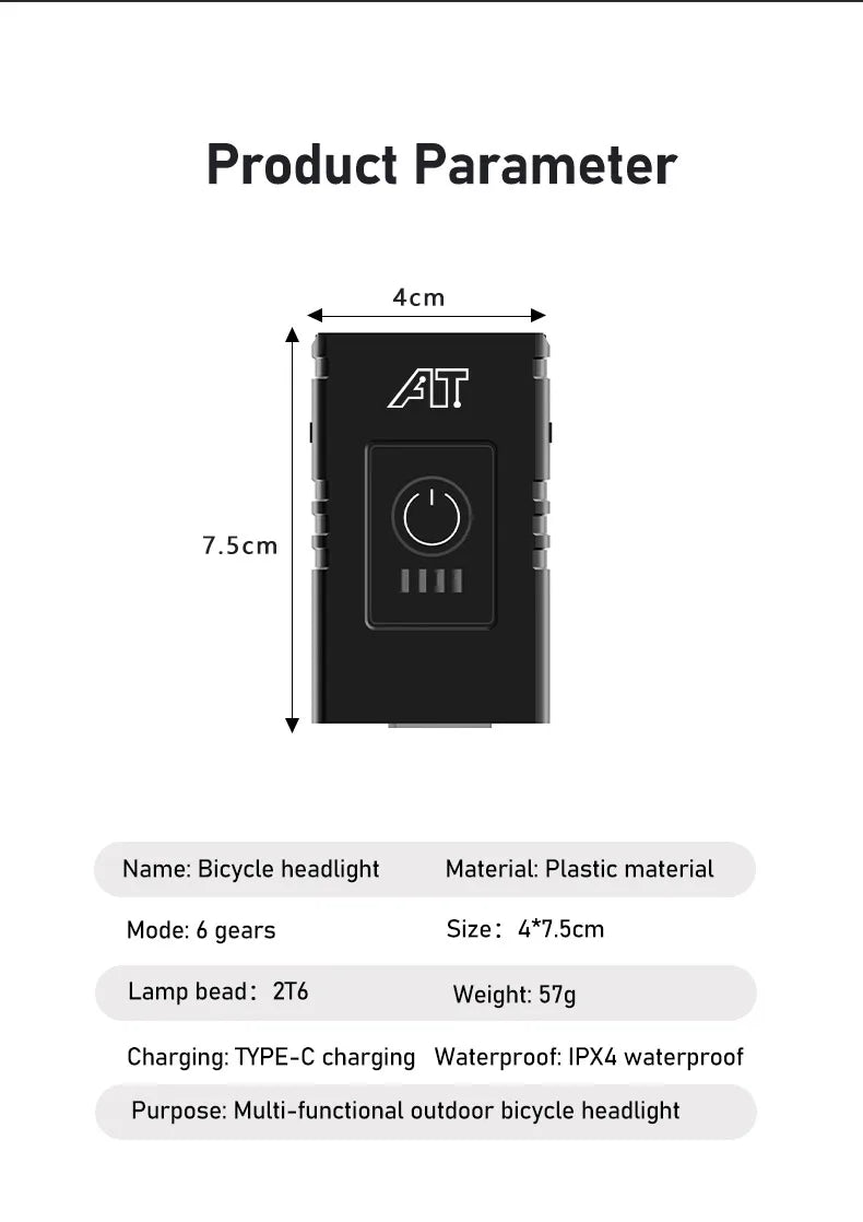 LED Bicycle Headlight – Type-C Rechargeable, Easy Install