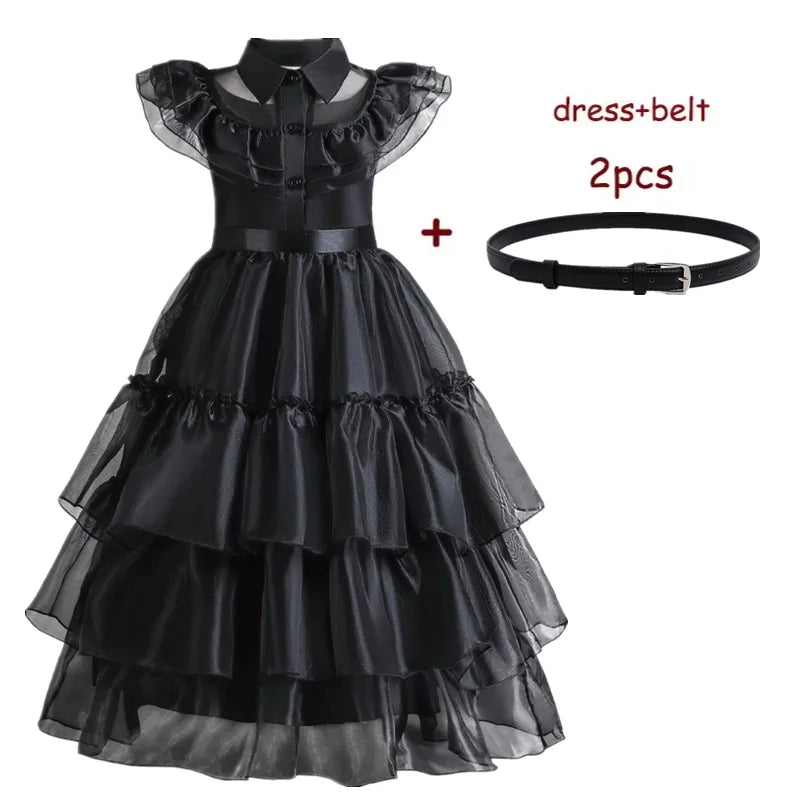Wednesday Cosplay Costume for Girls Easter Carnival Party Dress Up Halloween Costumes for Kids Black Wednesday Dress 4-12 Years