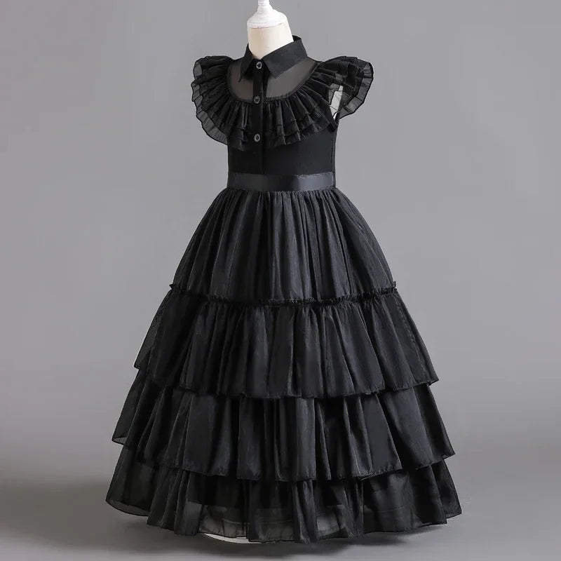 Wednesday Cosplay Costume for Girls Easter Carnival Party Dress Up Halloween Costumes for Kids Black Wednesday Dress 4-12 Years