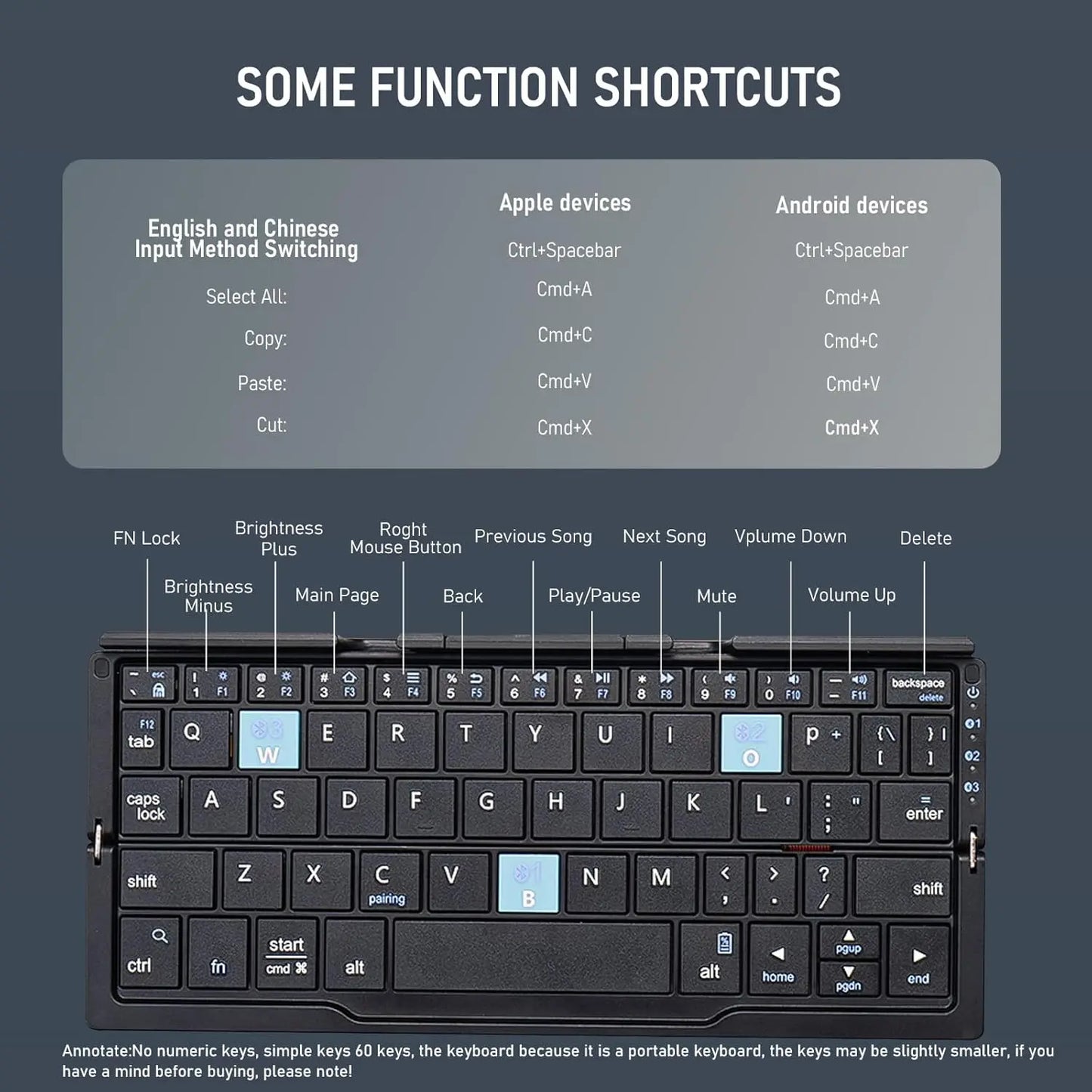 Jomaa Portable Folding Bluetooth Keyboard – Rechargeable, Mini, for Laptop/iPad/Phone