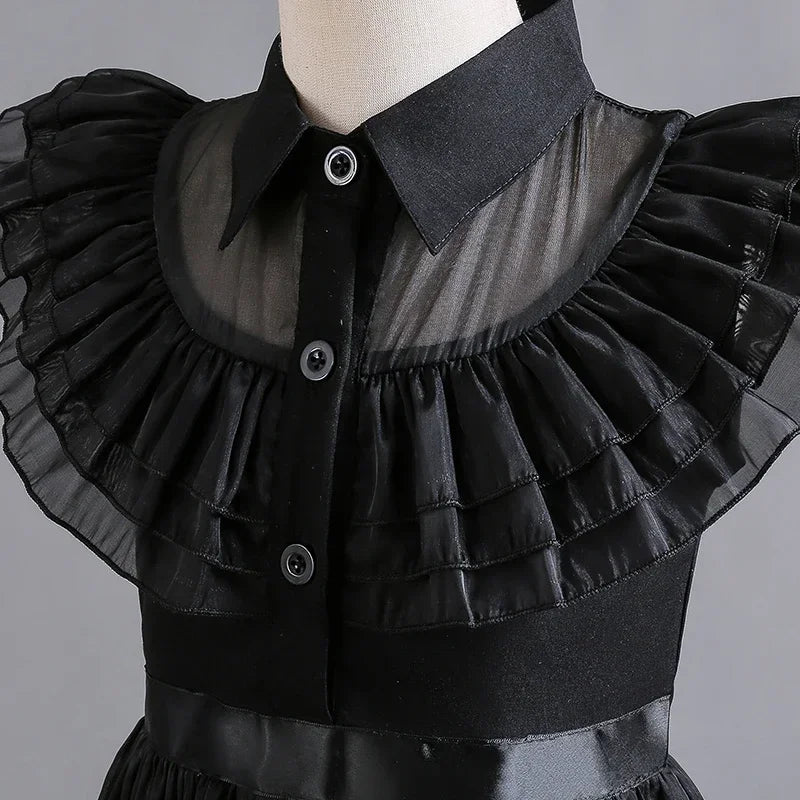 Wednesday Cosplay Costume for Girls Easter Carnival Party Dress Up Halloween Costumes for Kids Black Wednesday Dress 4-12 Years
