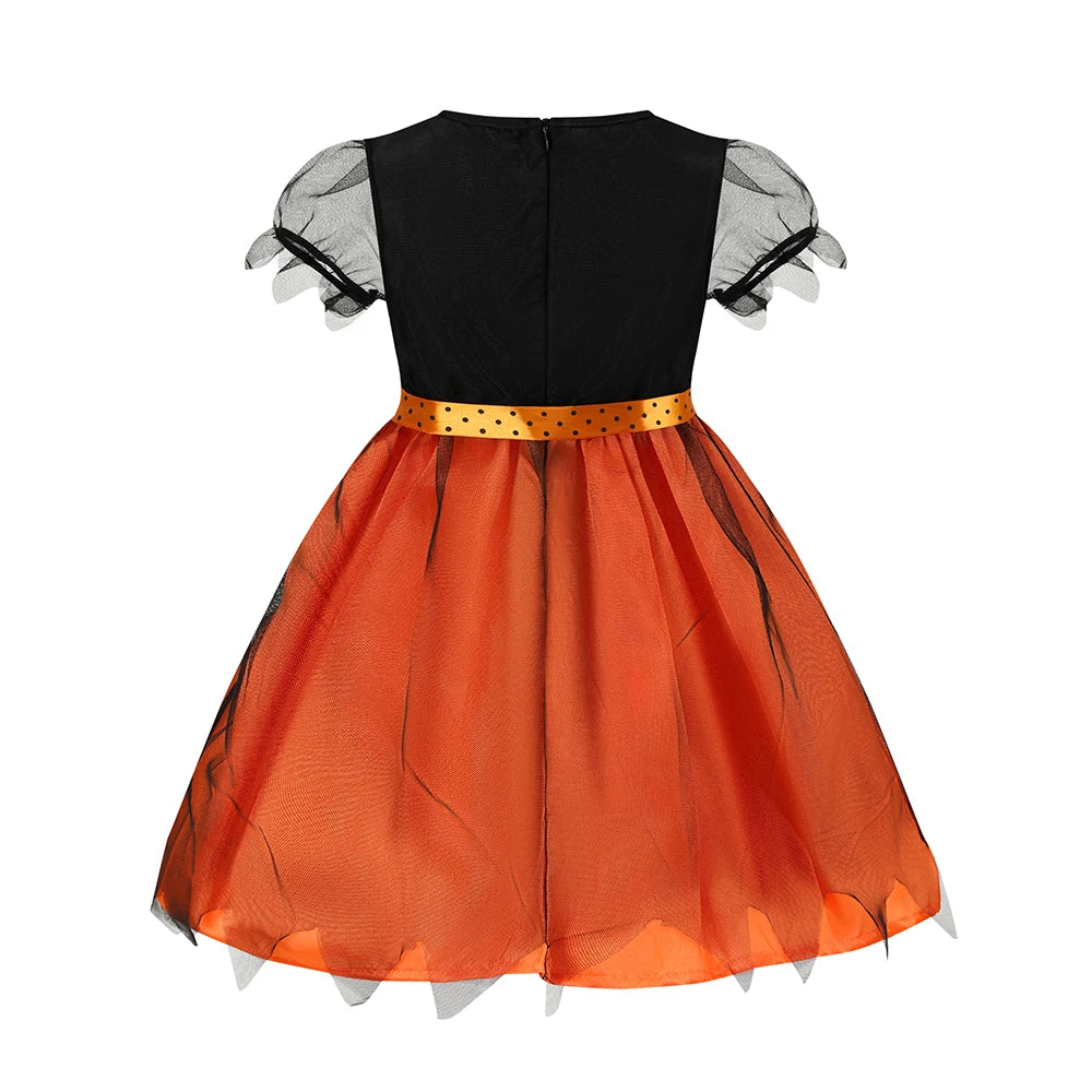 2025 Children's Pumpkin Costume Role Playing Girls Dress Carnival Party Halloween Cosplay Performance Kid Outfit