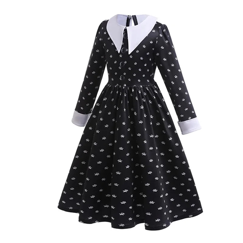 Wednesday Cosplay Costume for Girls Easter Carnival Party Dress Up Halloween Costumes for Kids Black Wednesday Dress 4-12 Years