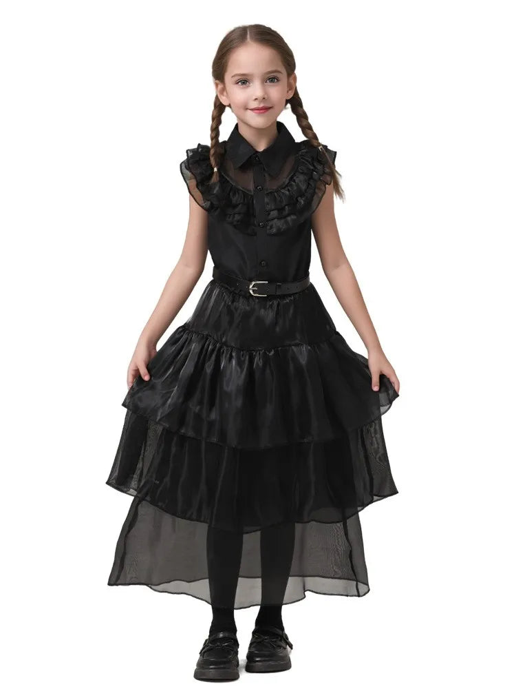 2025 Wednesday Hot Black Short Costume New Vestidos For Kids Cosplay Carnival Easter Halloween Party Costumes for 3-10 Years