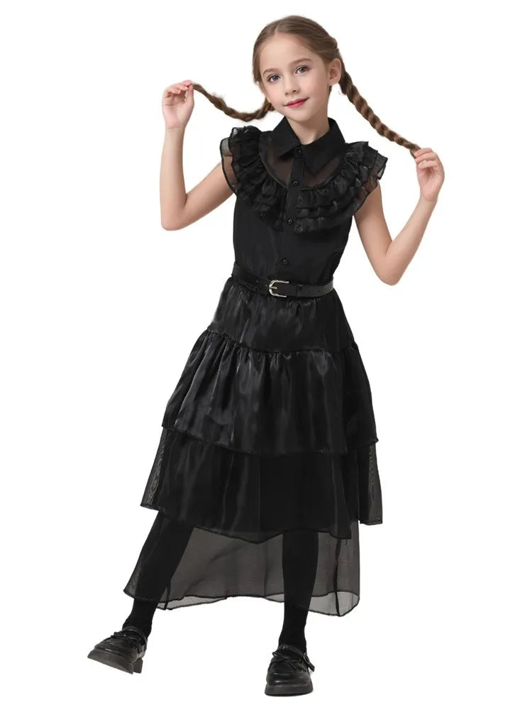 2025 Wednesday Hot Black Short Costume New Vestidos For Kids Cosplay Carnival Easter Halloween Party Costumes for 3-10 Years