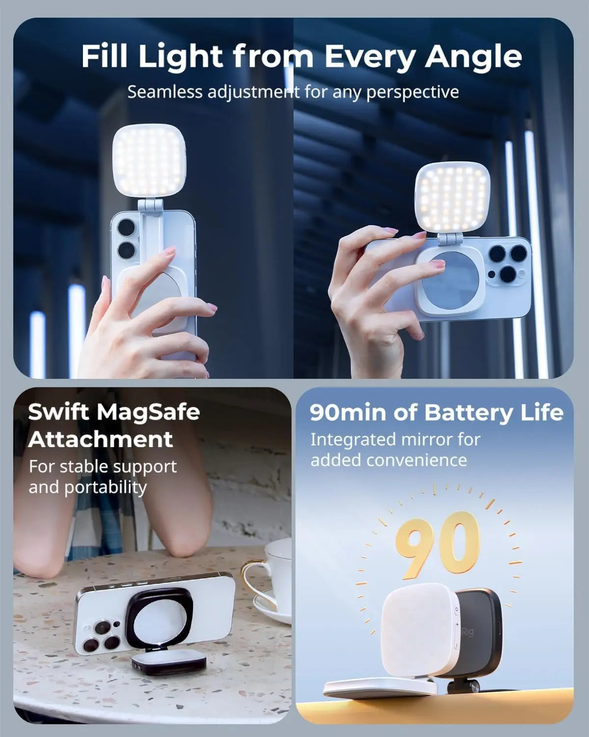 Mini Magnetic Selfie Light – 3 Modes, Adjustable Brightness
