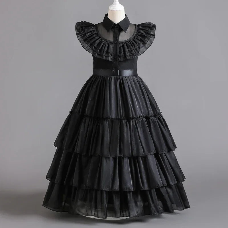 Wednesday Cosplay Costume for Girls Easter Carnival Party Dress Up Halloween Costumes for Kids Black Wednesday Dress 4-12 Years