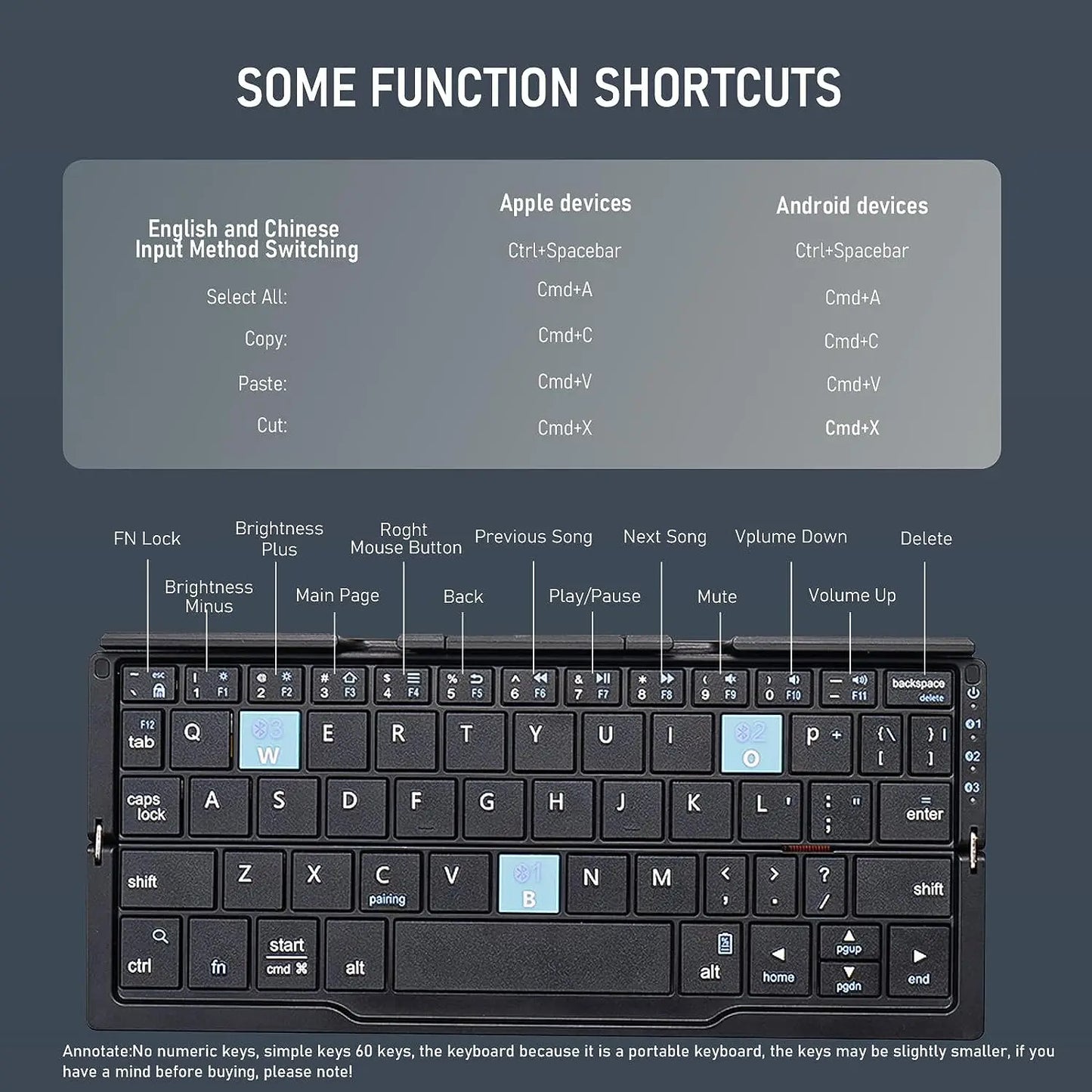 Jomaa Portable Folding Bluetooth Keyboard – Rechargeable, Mini, for Laptop/iPad/Phone