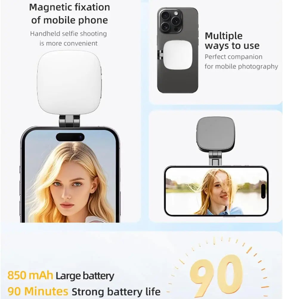 Mini Magnetic Selfie Light – 3 Modes, Adjustable Brightness