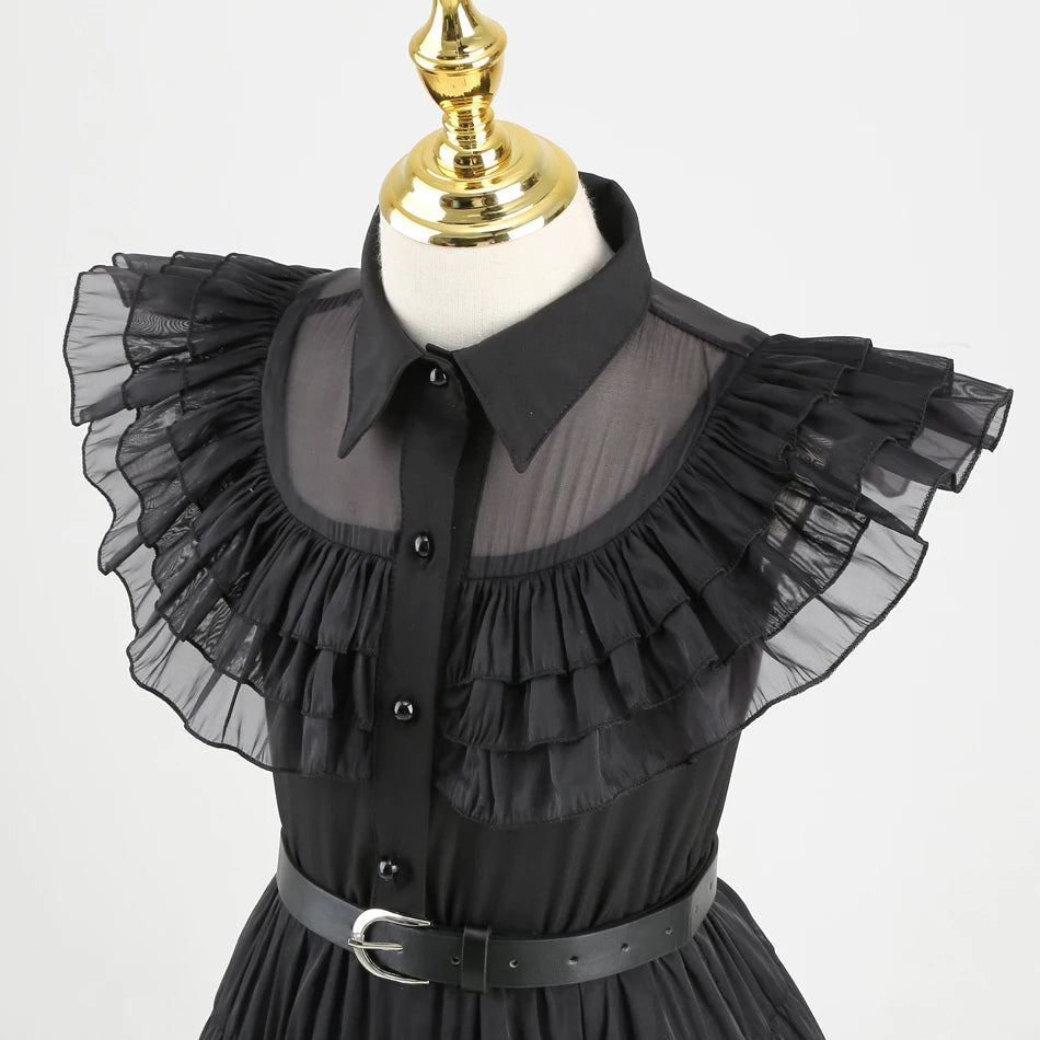Adams Cosplay Black Dress Cosplay Costume Outfits Kids Halloween Carnival Dancing Party Suit for Girls