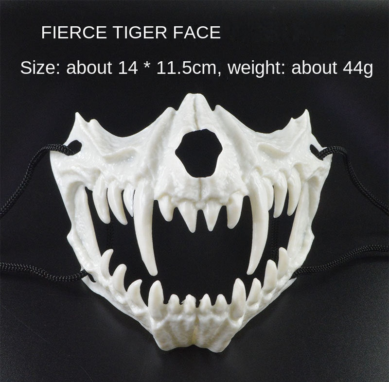 Halloween Mask Half-face Mask Cos Dragon God Fierce Tiger Night Fork Tengu Man Wolf Mask Performance Skull Masks