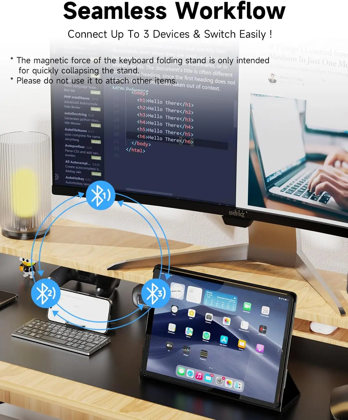 Jomaa Portable Folding Bluetooth Keyboard – Rechargeable, Mini, for Laptop/iPad/Phone