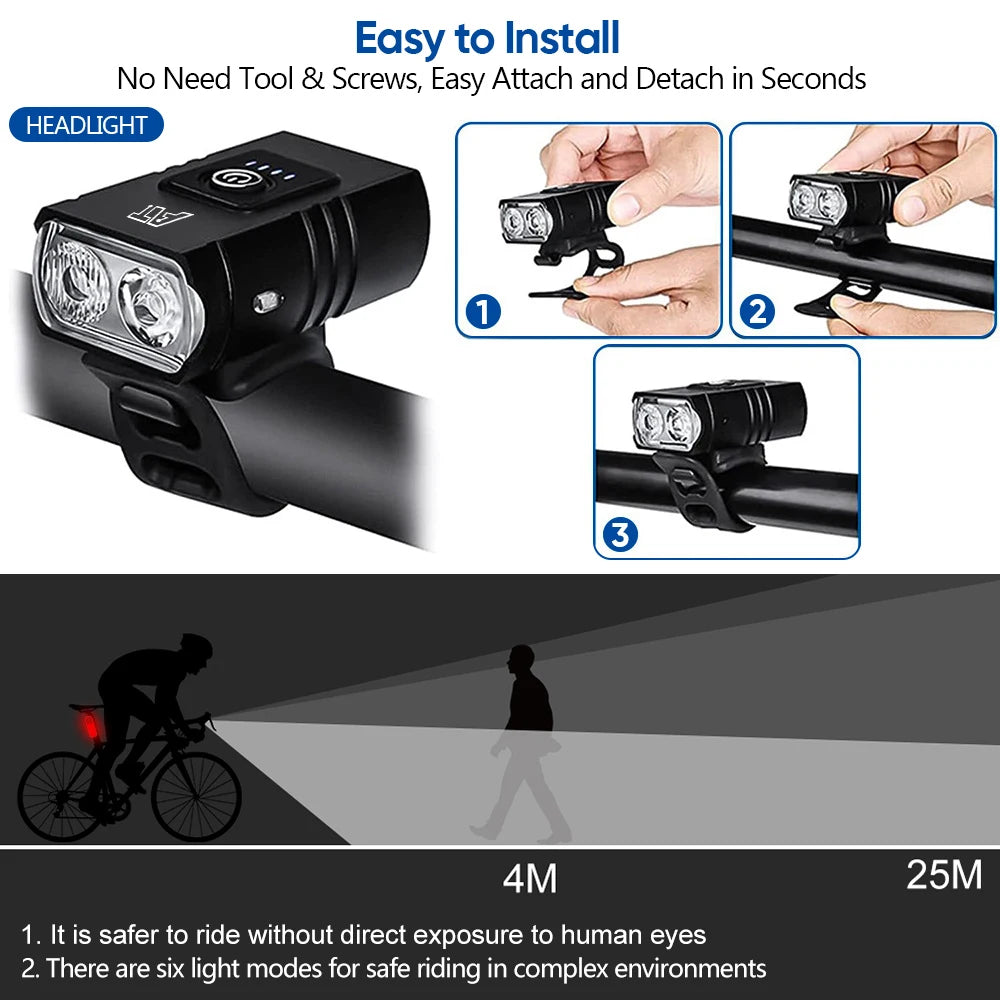LED Bicycle Headlight – Type-C Rechargeable, Easy Install