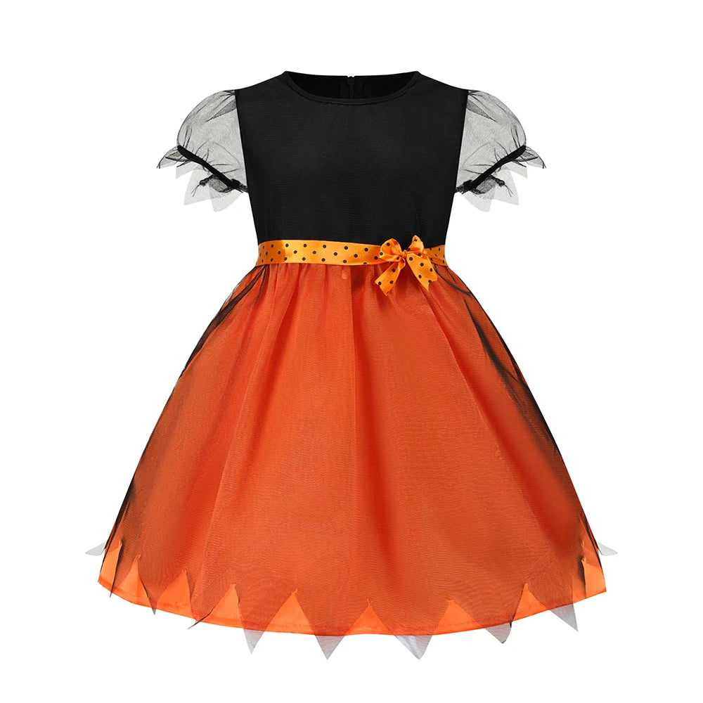 2025 Children's Pumpkin Costume Role Playing Girls Dress Carnival Party Halloween Cosplay Performance Kid Outfit