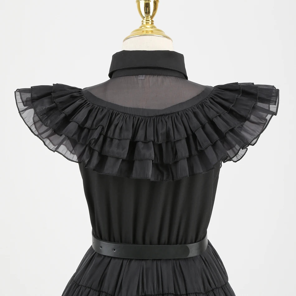 Adams Cosplay Black Dress Cosplay Costume Outfits Kids Halloween Carnival Dancing Party Suit for Girls