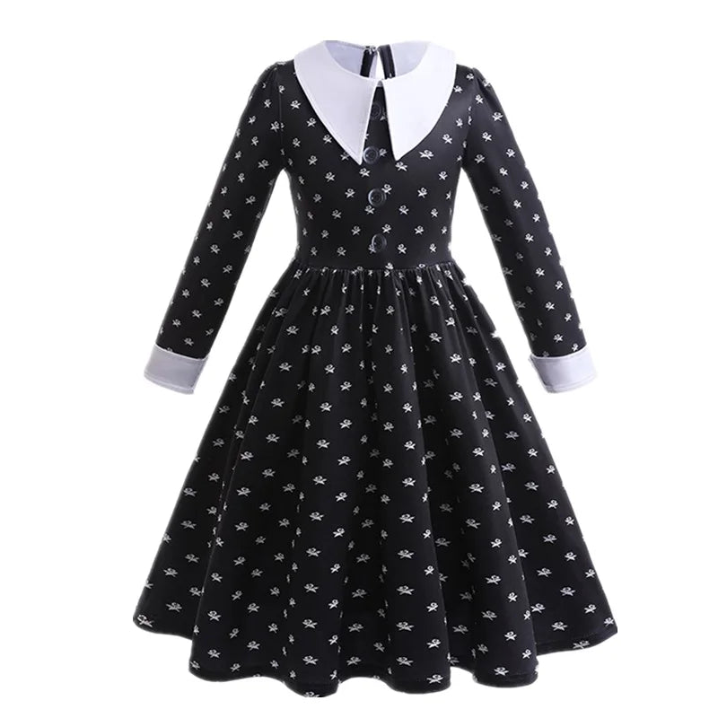 Wednesday Cosplay Costume for Girls Easter Carnival Party Dress Up Halloween Costumes for Kids Black Wednesday Dress 4-12 Years
