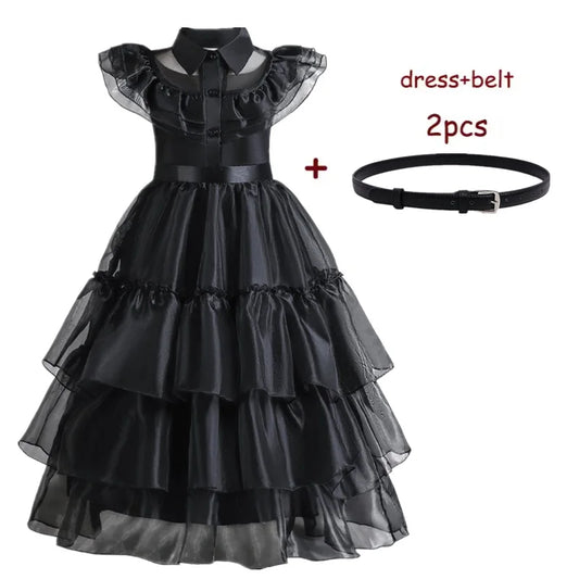 Wednesday Cosplay Costume for Girls Easter Carnival Party Dress Up Halloween Costumes for Kids Black Wednesday Dress 4-12 Years