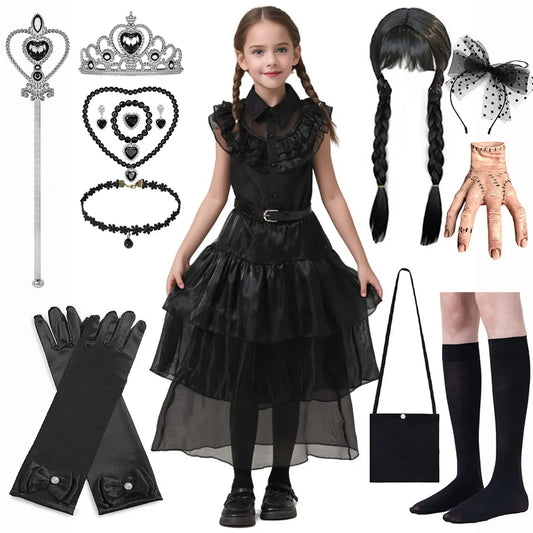 2025 Wednesday Hot Black Short Costume New Vestidos For Kids Cosplay Carnival Easter Halloween Party Costumes for 3-10 Years